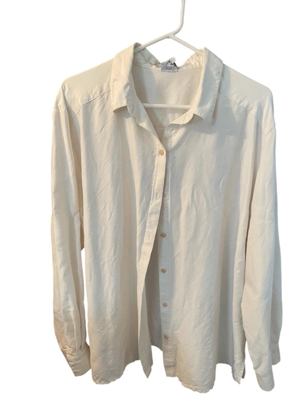 Women’s Eileen Fisher Cream Long Sleeve Button-Front Blouse Size Large